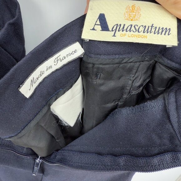 AQUASCUTUM VTG Wool & Kashmir Academia Navy Blue Preppy Trousers Pleated Pant 10 - Picture 2 of 7